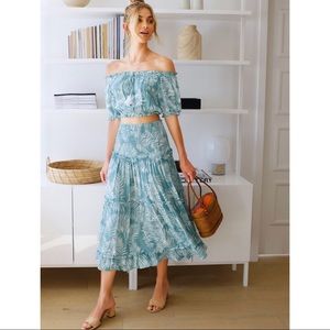 SHEIN Off Shoulder Crop Top & Shirred Panel Skirt